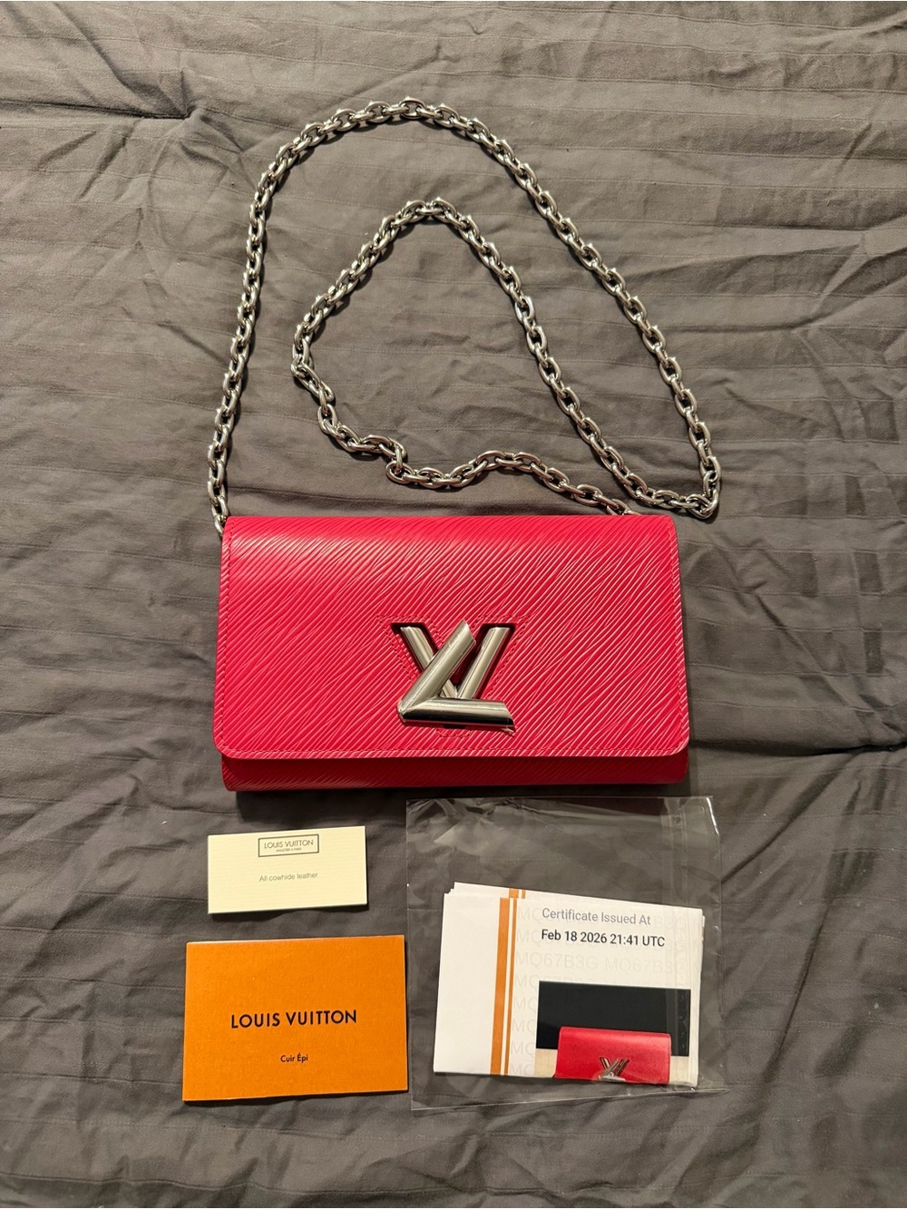 Louis Vuitton Epi Crossbody Wallet in Fuchsia with Silver Hardware